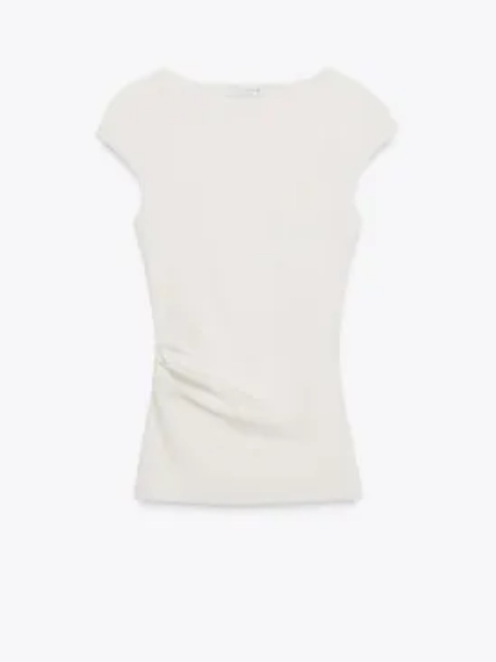 Zara White Rib Top with Side Ruching Detail